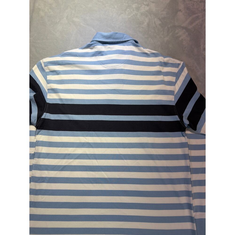 Faconnable France Mens Long Sleeve Striped Rugby Polo Shirt Blue White Cotton - Picture 11 of 11